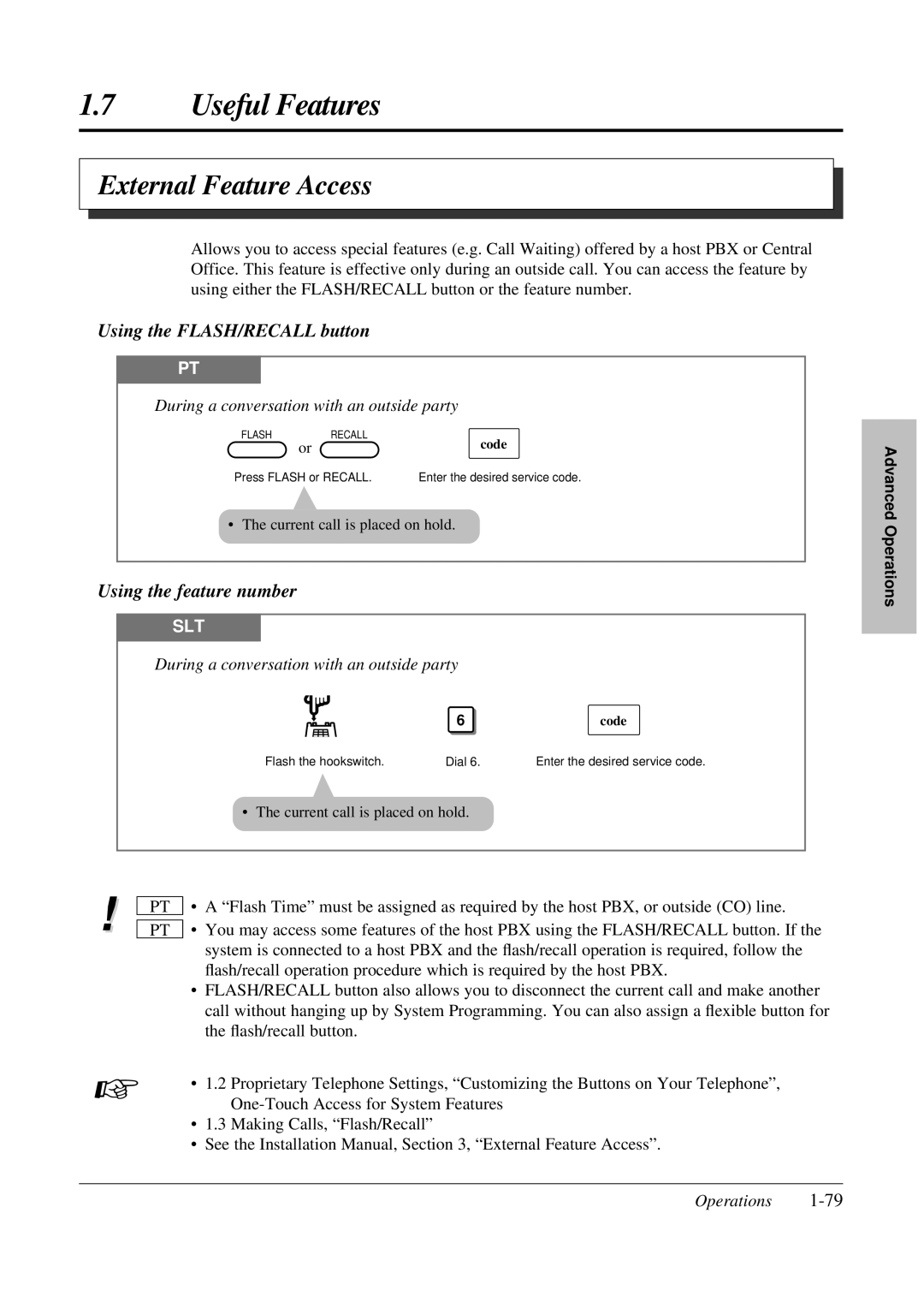 Panasonic KX-TA308 External Feature Access, Using the FLASH/RECALL button, Using the feature number, Code 