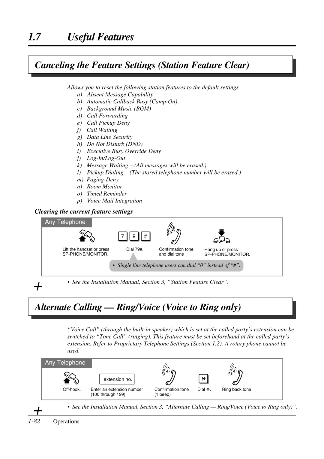 Panasonic KX-TA308 Canceling the Feature Settings Station Feature Clear, Alternate Calling Ring/Voice Voice to Ring only 