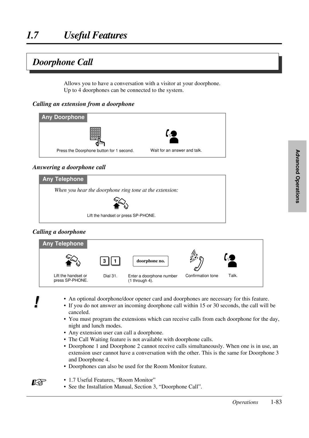 Panasonic KX-TA308 Doorphone Call, Calling an extension from a doorphone, Answering a doorphone call, Calling a doorphone 