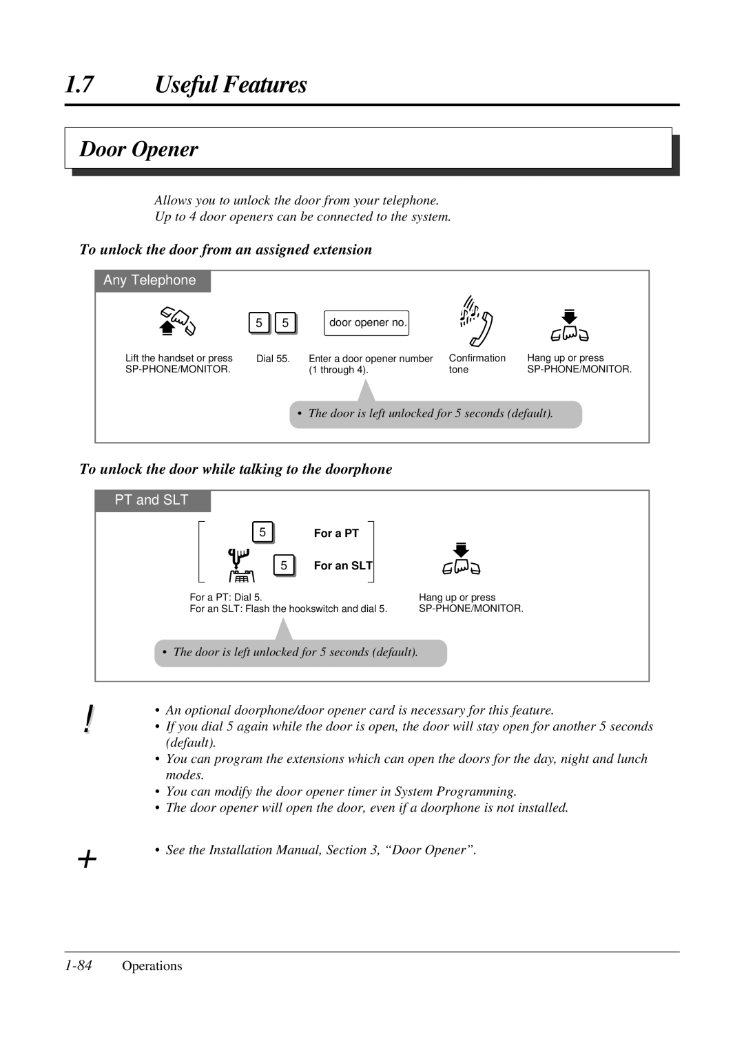 Panasonic KX-TA308 Door Opener, To unlock the door from an assigned extension, 84Operations, Door opener no 