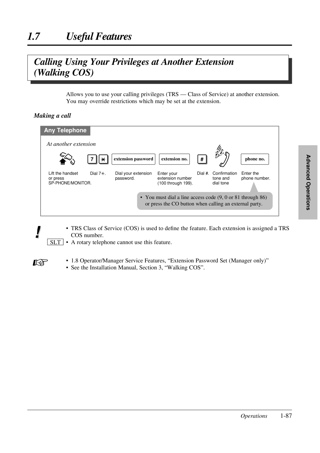 Panasonic KX-TA308 operating instructions Making a call, At another extension, Extension password Extension no Phone no 