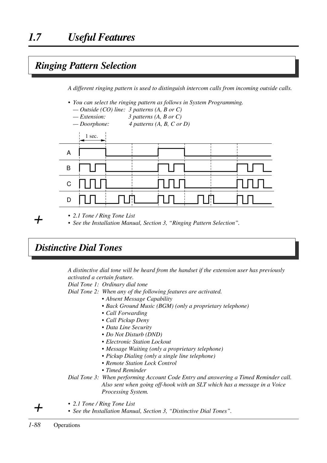 Panasonic KX-TA308 operating instructions Ringing Pattern Selection, Distinctive Dial Tones, 88Operations 