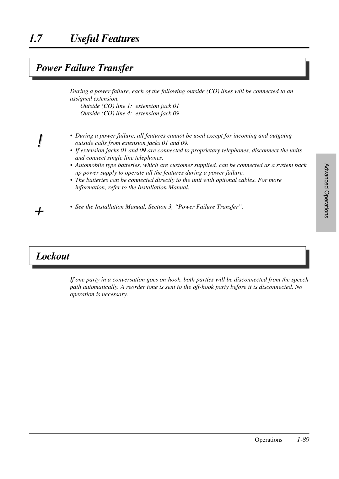 Panasonic KX-TA308 operating instructions Power Failure Transfer, Lockout 