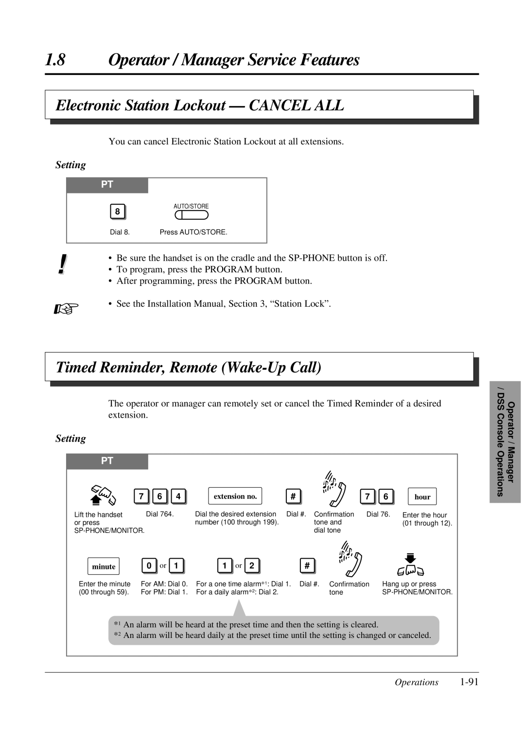 Panasonic KX-TA308 Electronic Station Lockout Cancel ALL, Timed Reminder, Remote Wake-Up Call, Extension no Hour 