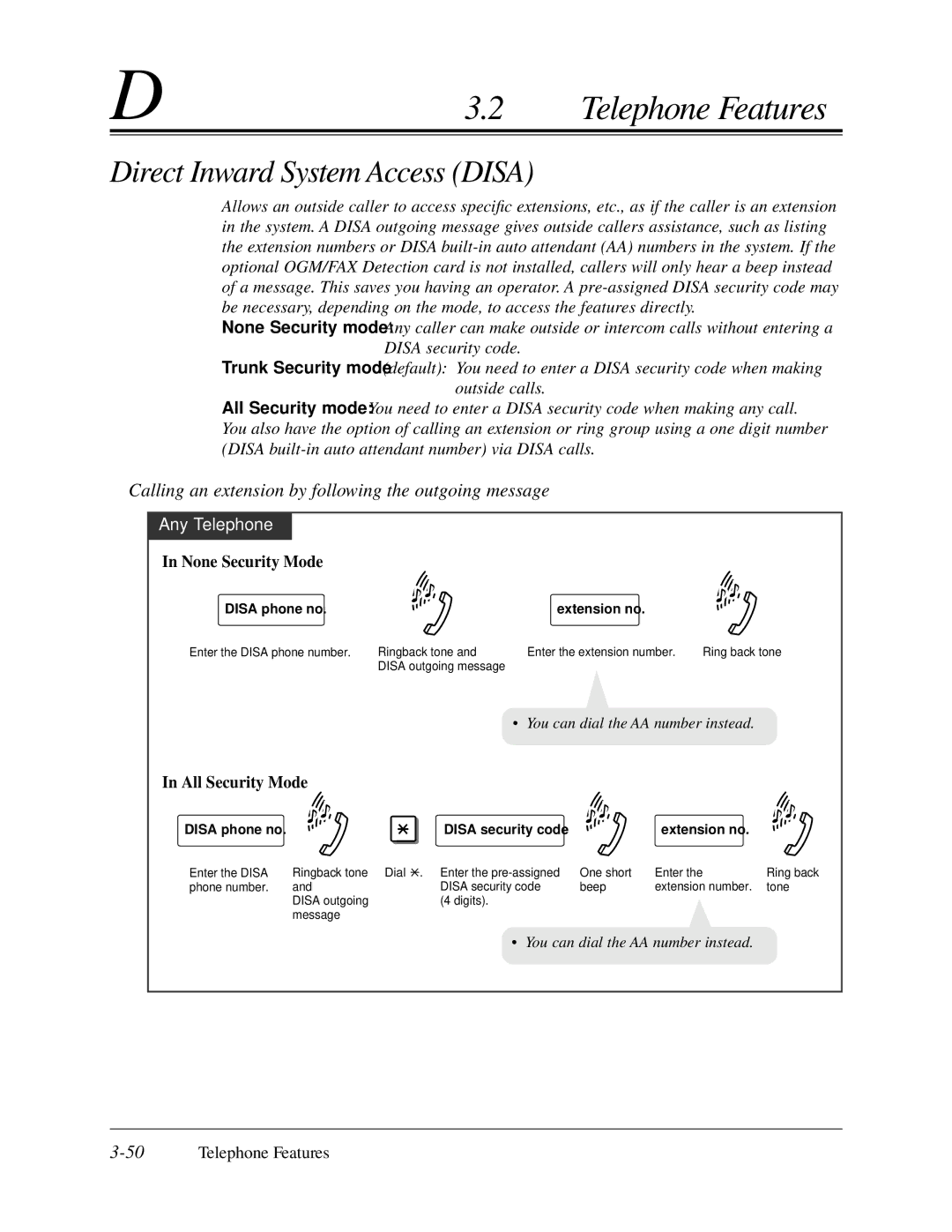 Panasonic KX-TA624 user manual Direct Inward System Access Disa, Calling an extension by following the outgoing message 