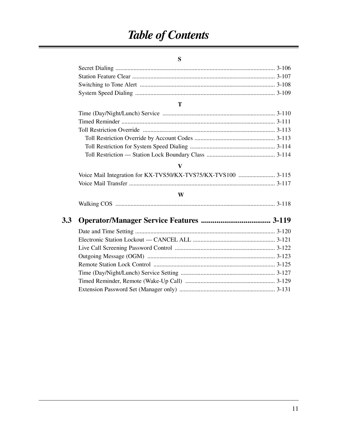 Panasonic KX-TA624 user manual Operator/Manager Service Features 119 