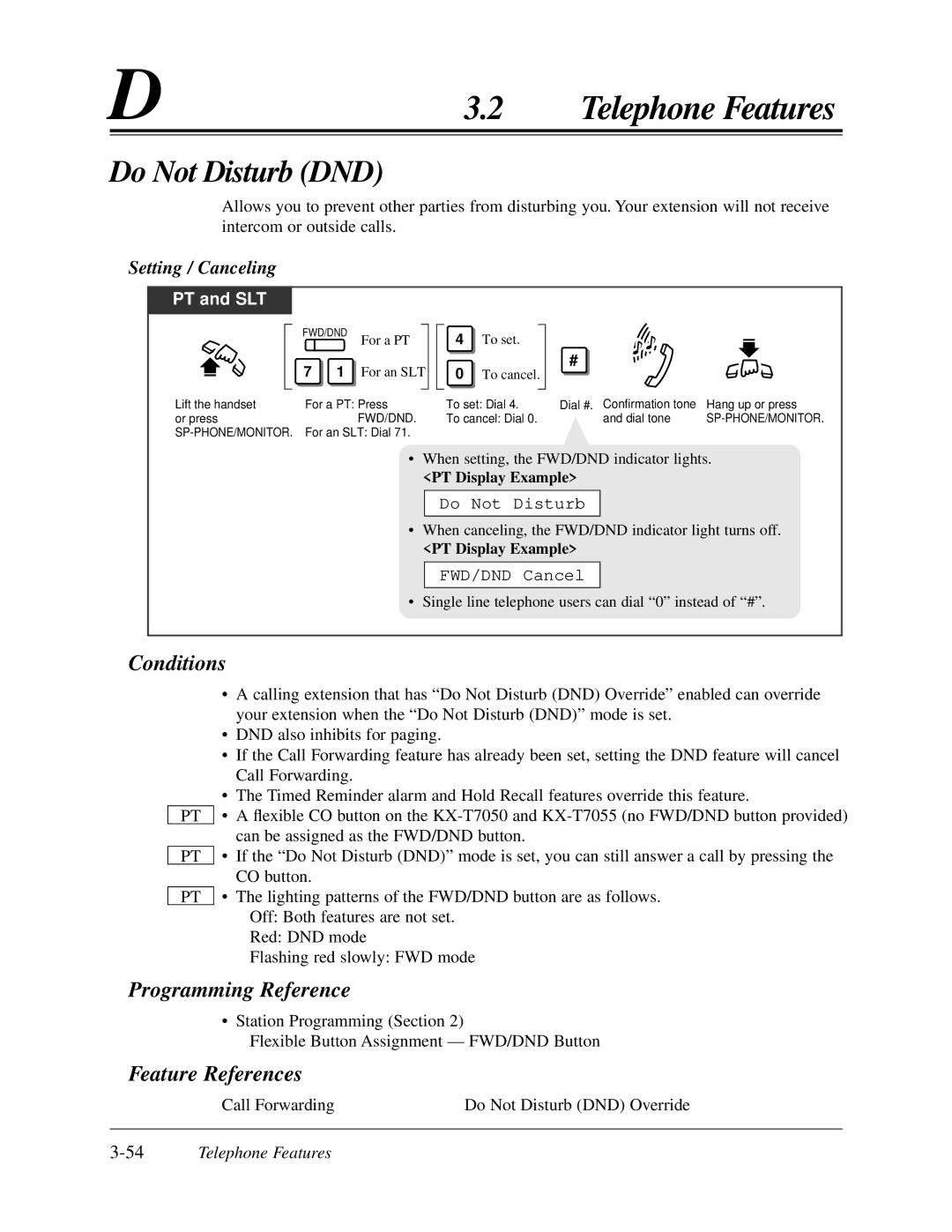 Panasonic KX-TA624 user manual Do Not Disturb DND, 54Telephone Features 