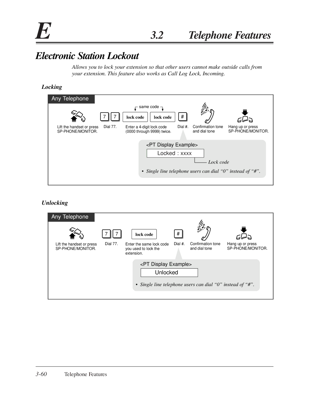 Panasonic KX-TA624 user manual Electronic Station Lockout, 60Telephone Features 