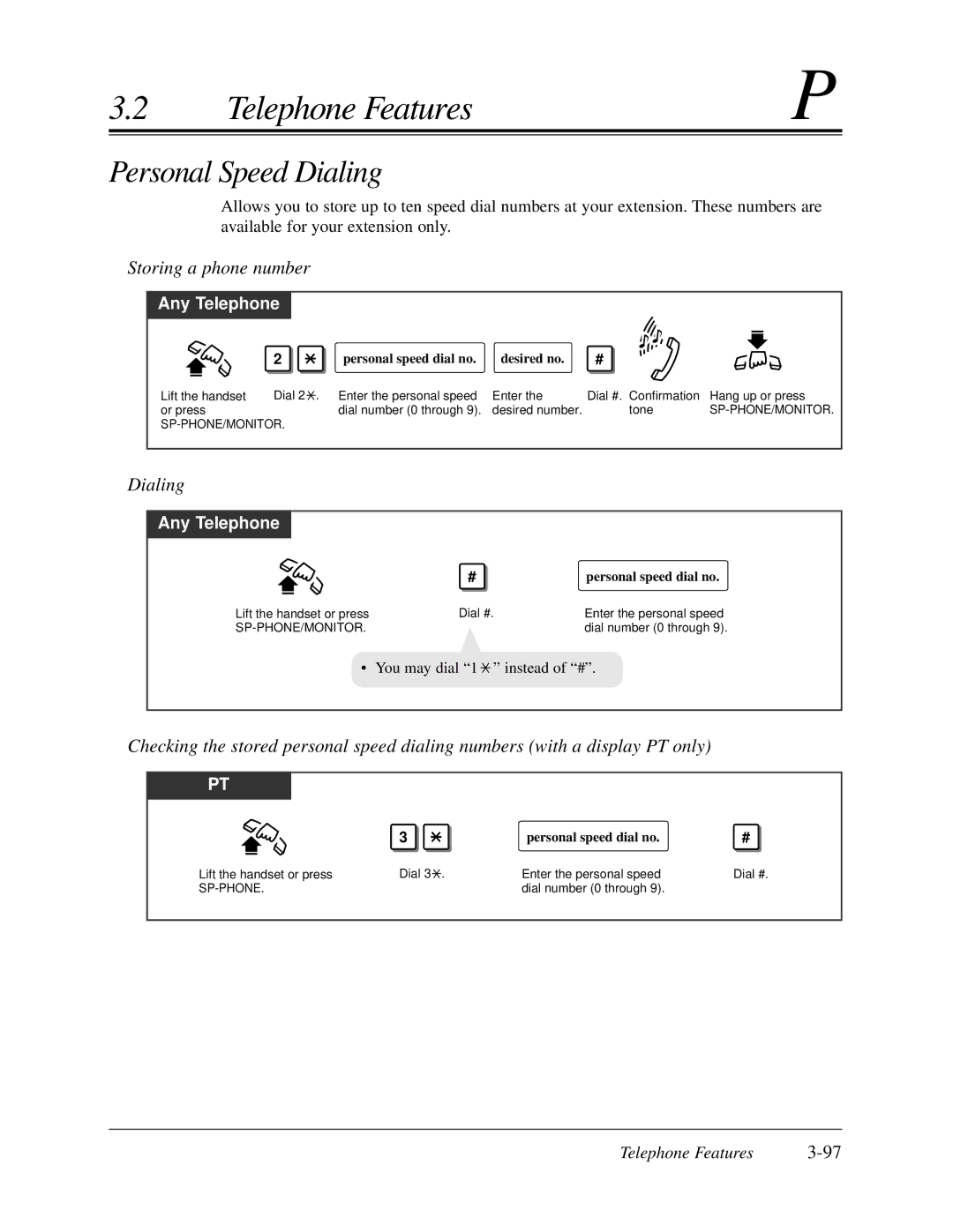 Panasonic KX-TA624 user manual Personal Speed Dialing, Storing a phone number, Desired no, Personal speed dial no 