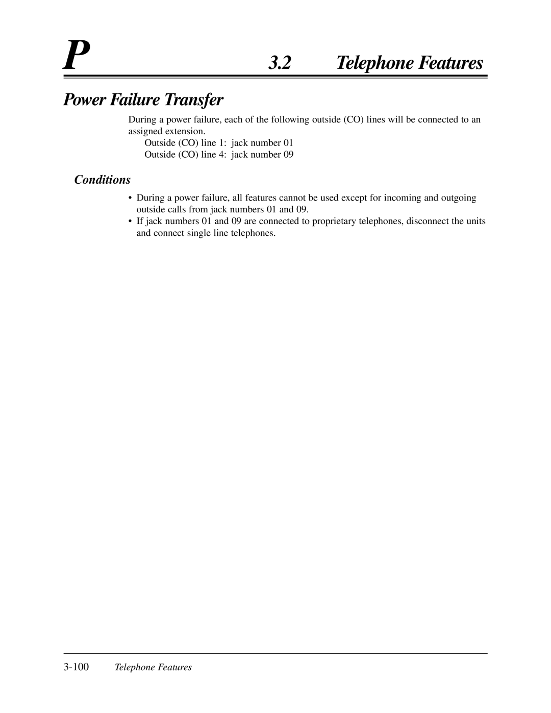 Panasonic KX-TA624 user manual Power Failure Transfer, 100Telephone Features 