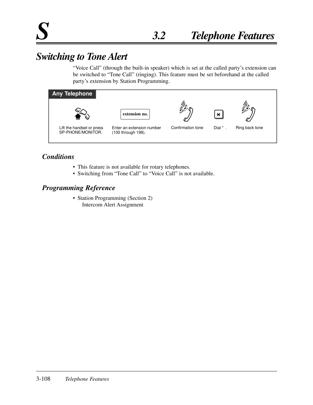 Panasonic KX-TA624 user manual Switching to Tone Alert, 108Telephone Features 