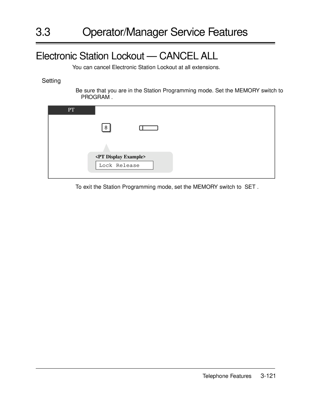 Panasonic KX-TA624 user manual Electronic Station Lockout Cancel ALL, Lock Release 