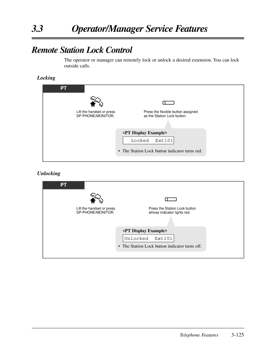 Panasonic KX-TA624 user manual Remote Station Lock Control, Locked Ext101, Unlocked Ext101 