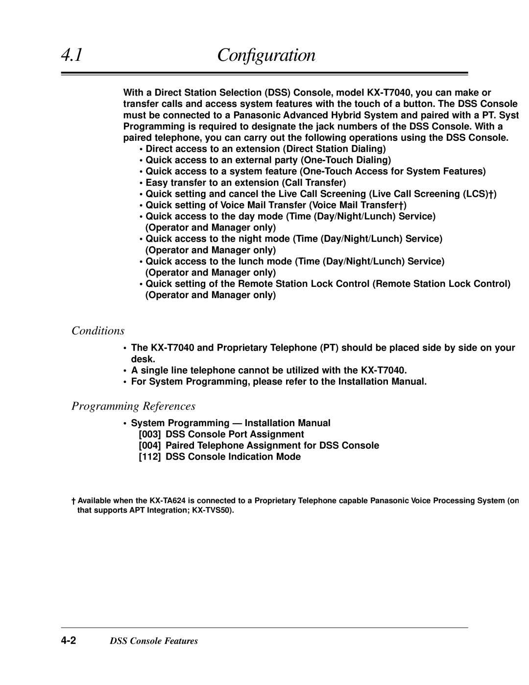 Panasonic KX-TA624 user manual DSS Console Features 