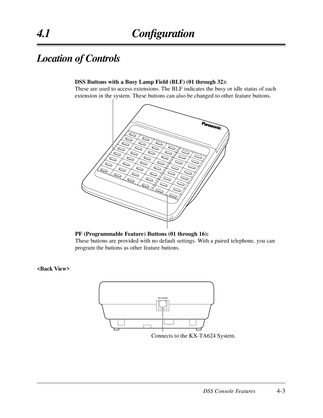 Panasonic KX-TA624 DSS Buttons with a Busy Lamp Field BLF 01 through, PF Programmable Feature Buttons 01 through 