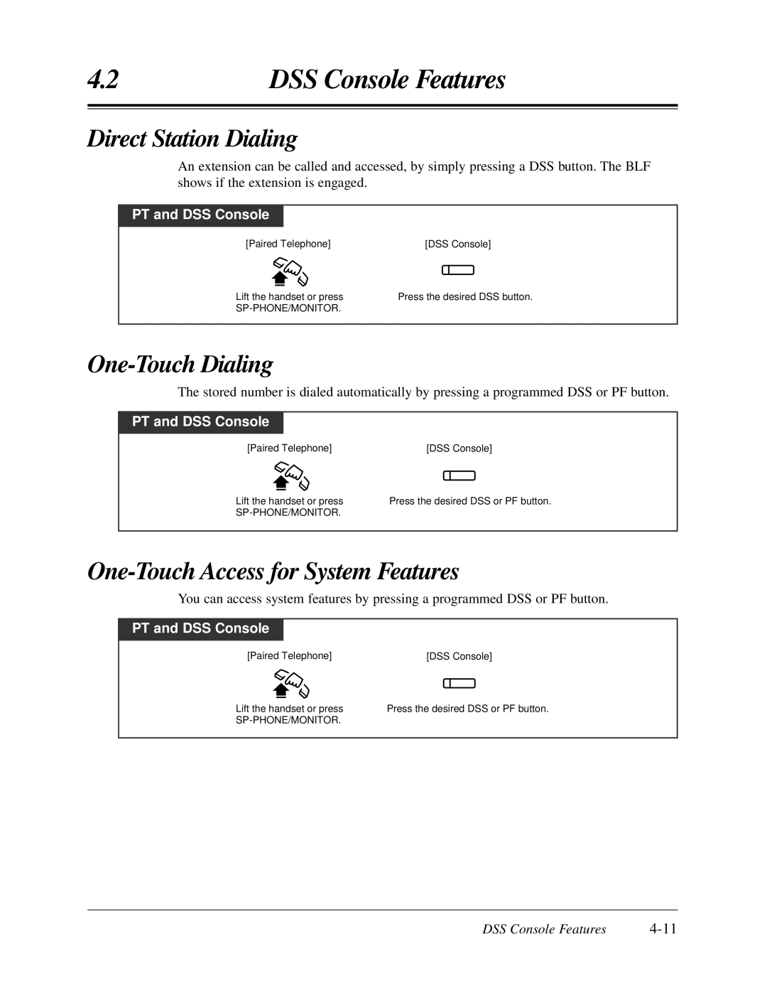 Panasonic KX-TA624 user manual Direct Station Dialing, One-Touch Access for System Features 