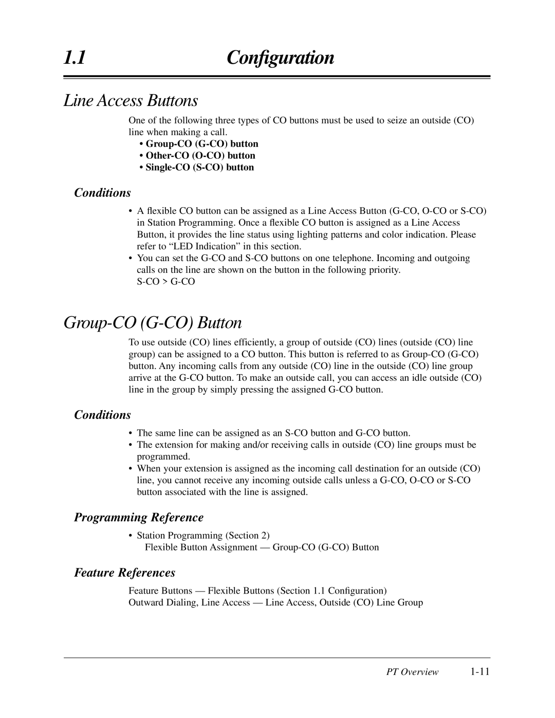 Panasonic KX-TA624 user manual Line Access Buttons, Group-CO G-CO Button, Conditions, Programming Reference 