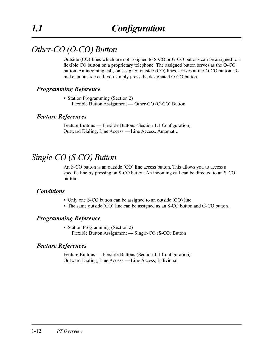 Panasonic KX-TA624 user manual Other-CO O-CO Button, Single-CO S-CO Button, 12PT Overview 