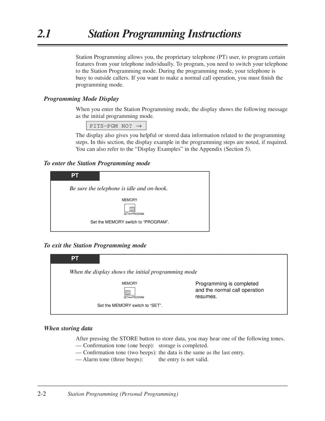 Panasonic KX-TA624 Programming Mode Display, To enter the Station Programming mode, To exit the Station Programming mode 