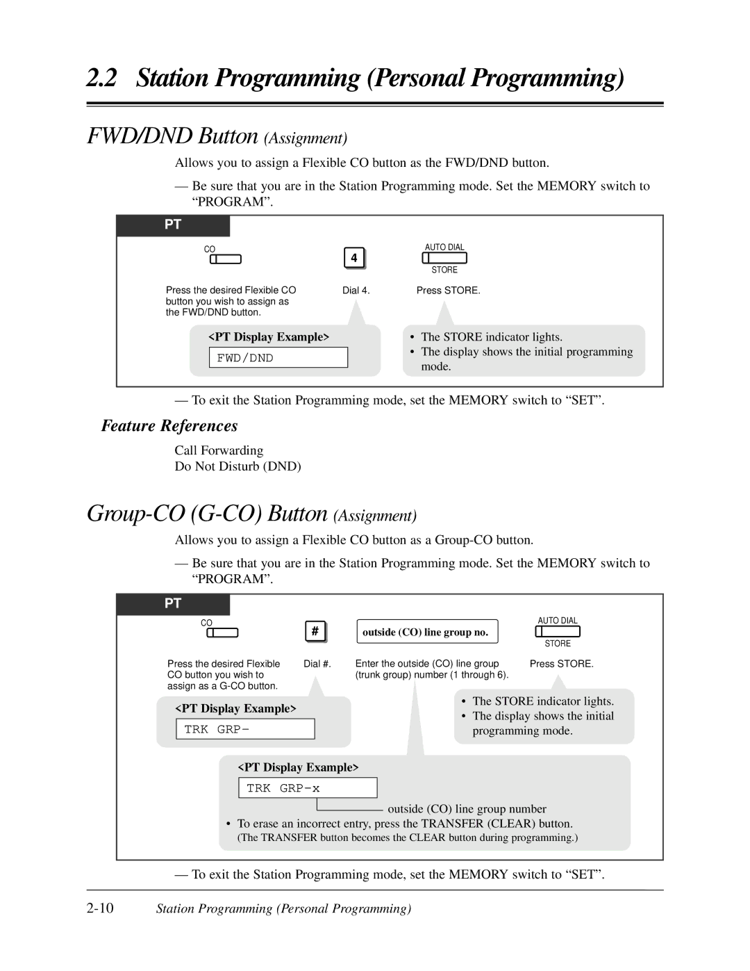 Panasonic KX-TA624 FWD/DND Button Assignment, Group-CO G-CO Button Assignment, TRK GRP-x, Outside CO line group no 