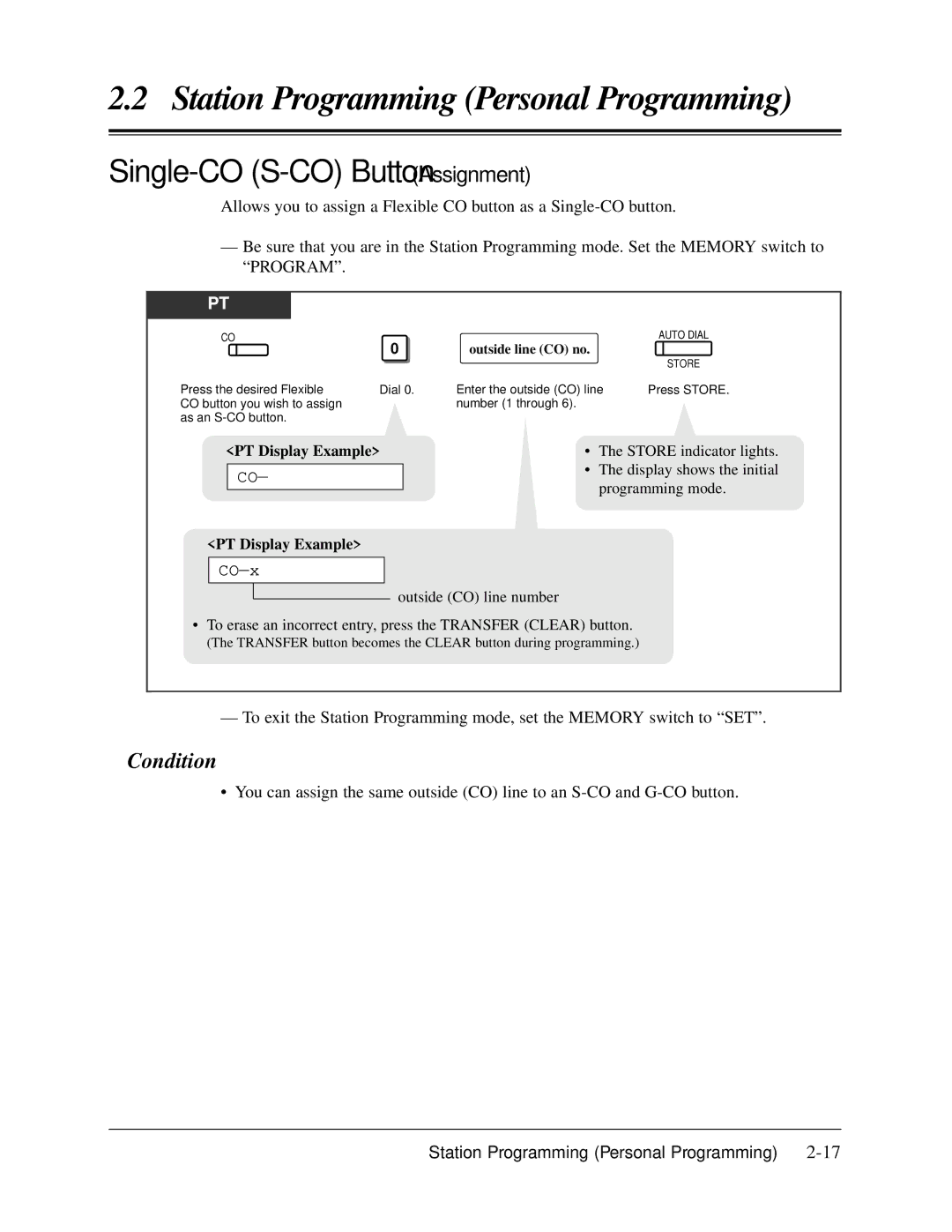 Panasonic KX-TA624 user manual Single-CO S-CO Button Assignment, CO-x, Outside line CO no 