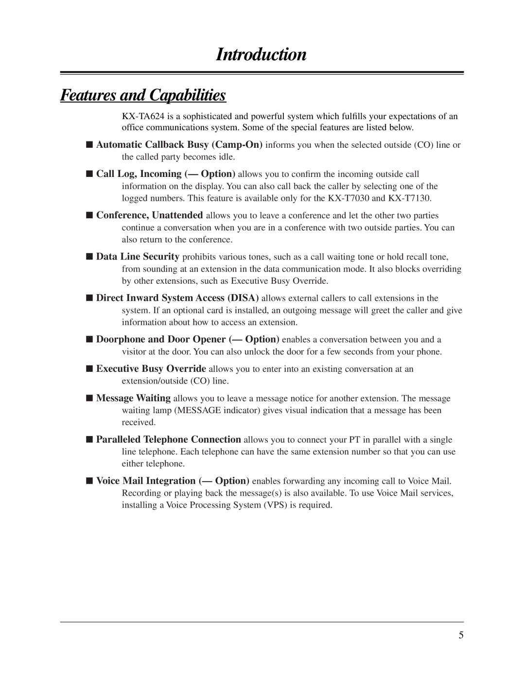 Panasonic KX-TA624 user manual Features and Capabilities 