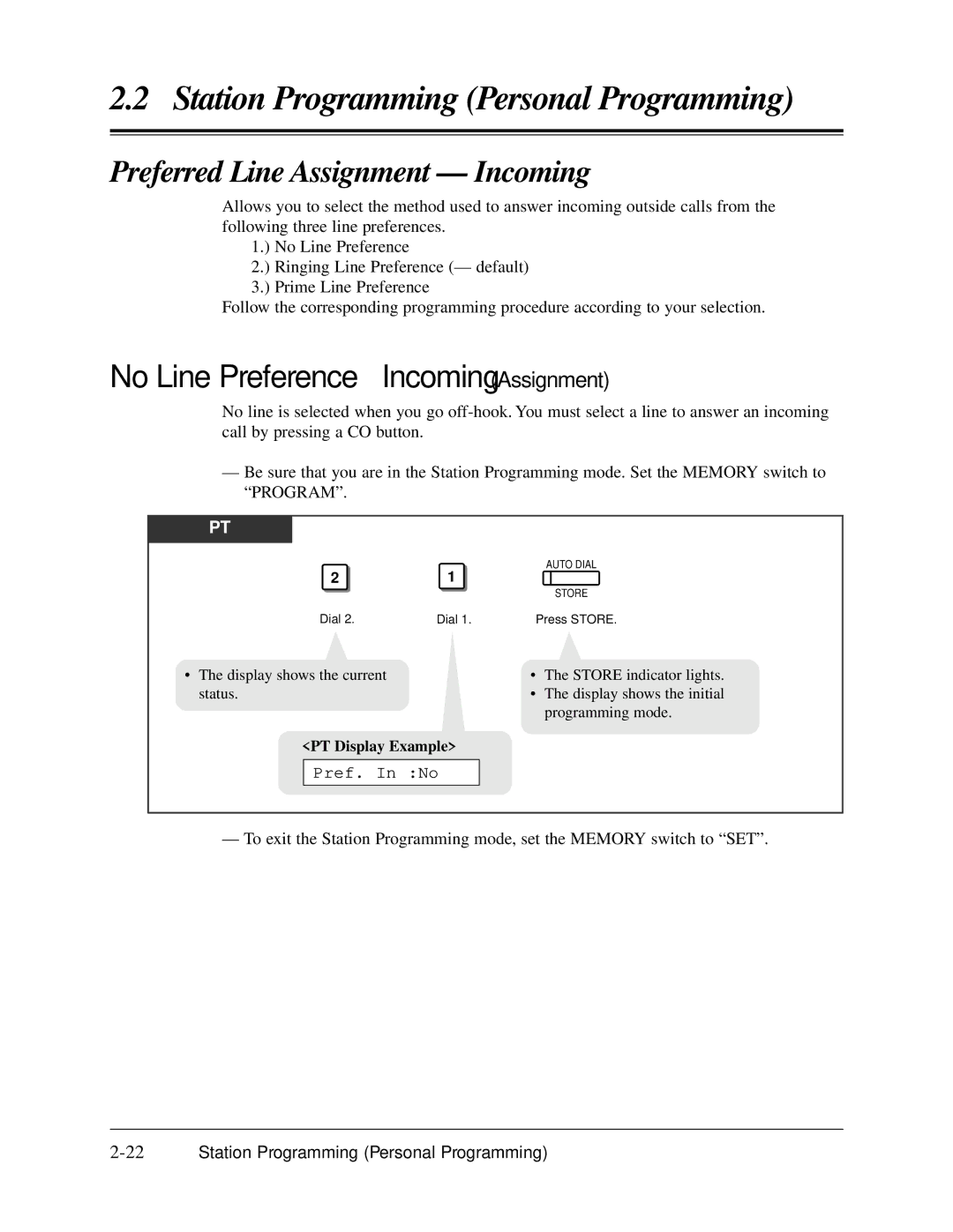 Panasonic KX-TA624 user manual Preferred Line Assignment Incoming, No Line Preference Incoming Assignment, Pref. In No 