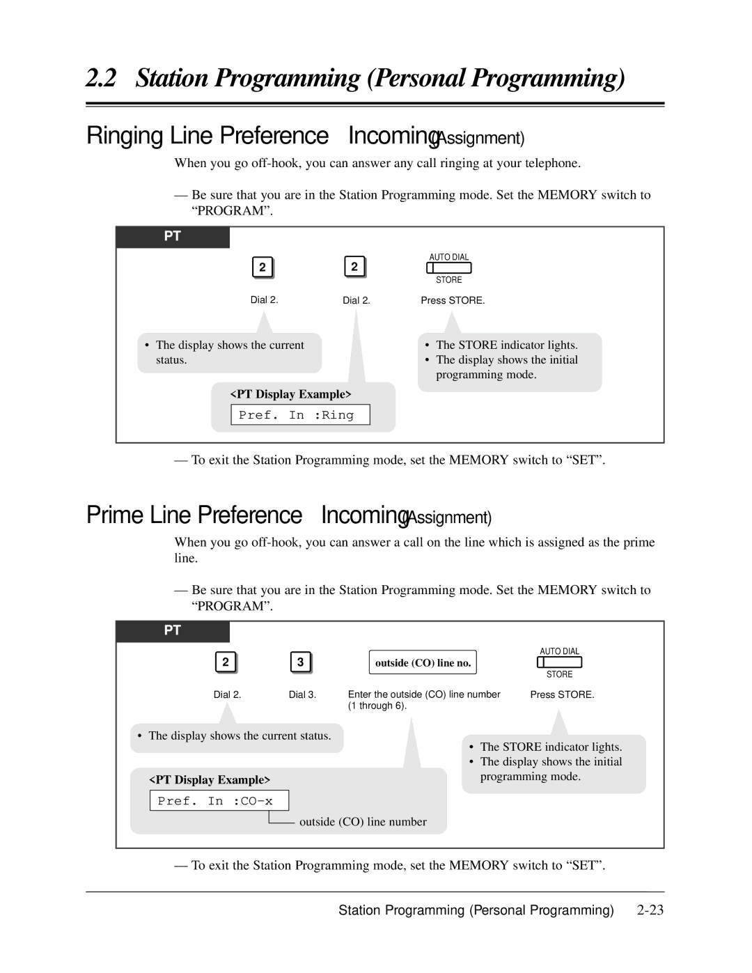 Panasonic KX-TA624 Ringing Line Preference Incoming Assignment, Prime Line Preference Incoming Assignment, Pref. In Ring 