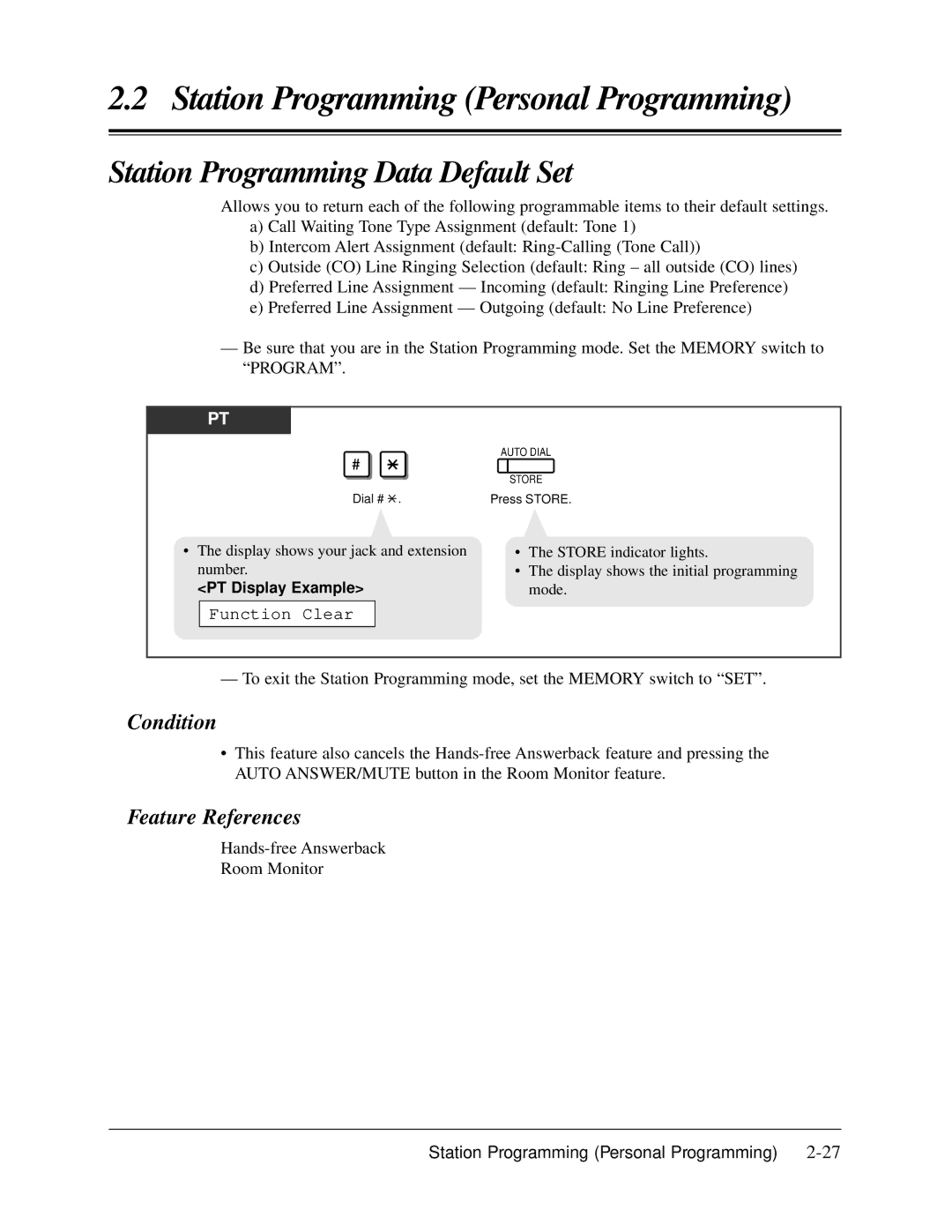 Panasonic KX-TA624 user manual Station Programming Data Default Set, Function Clear 