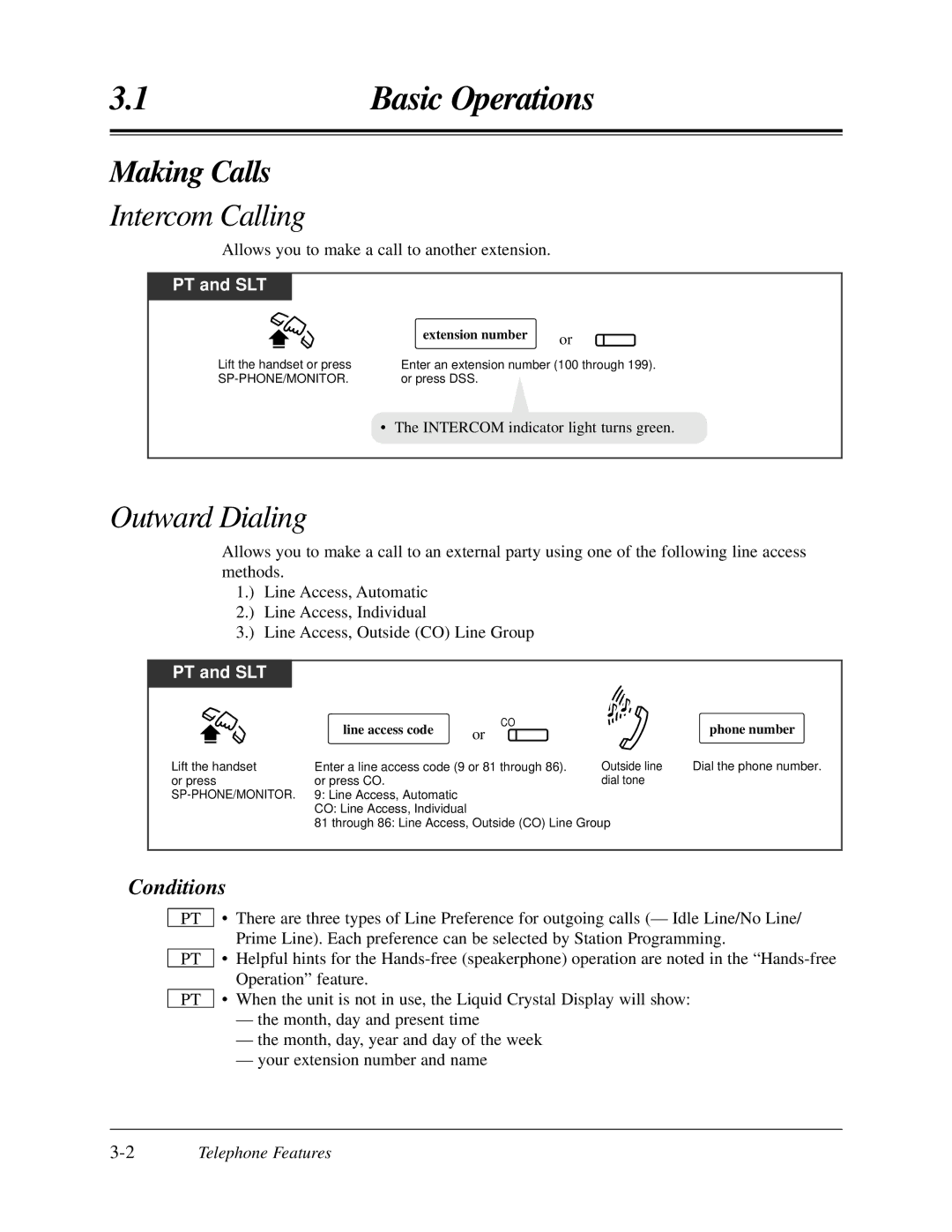 Panasonic KX-TA624 user manual Making Calls, Intercom Calling, Outward Dialing 