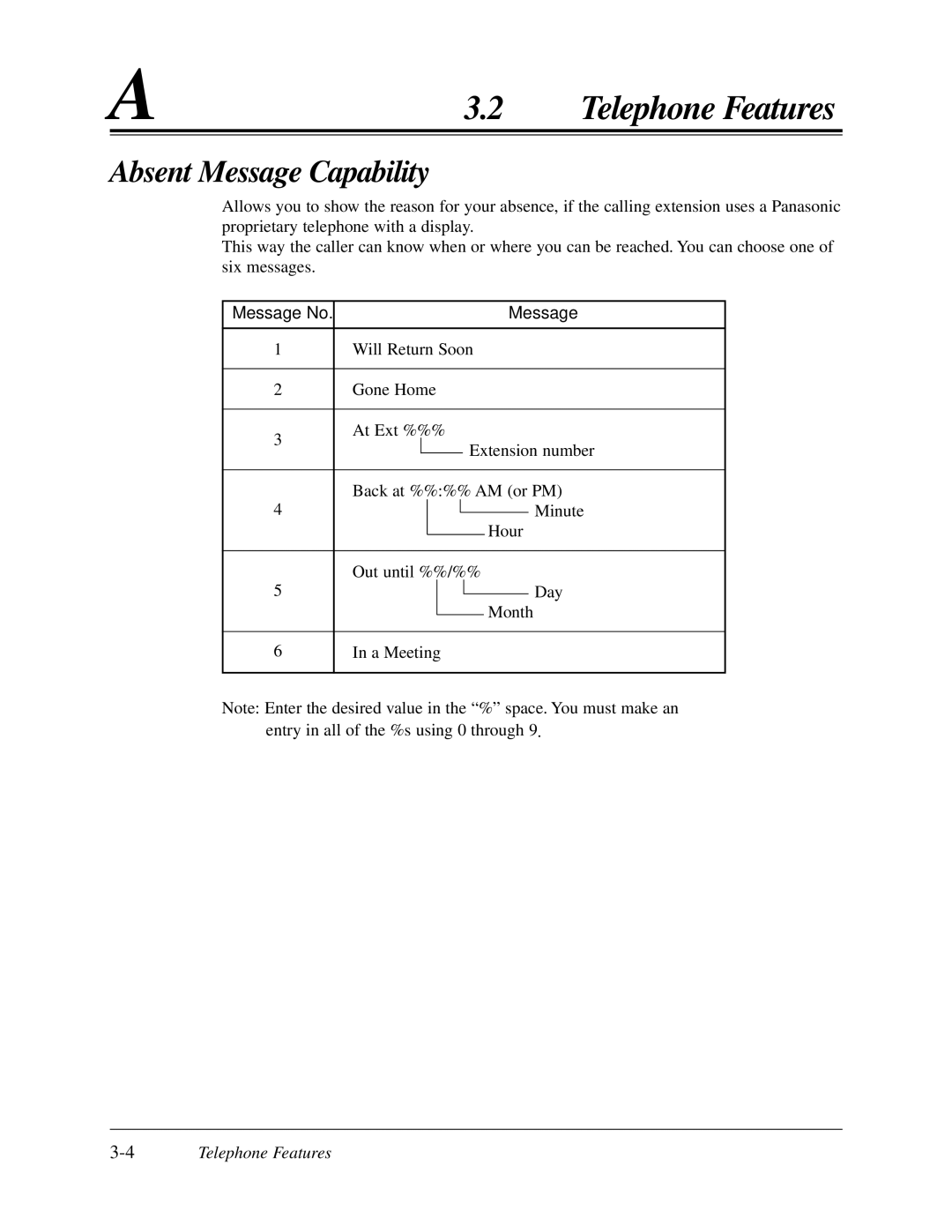 Panasonic KX-TA624 user manual Absent Message Capability 