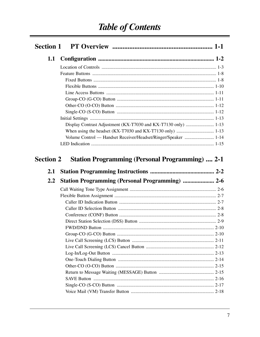 Panasonic KX-TA624 user manual Table of Contents 