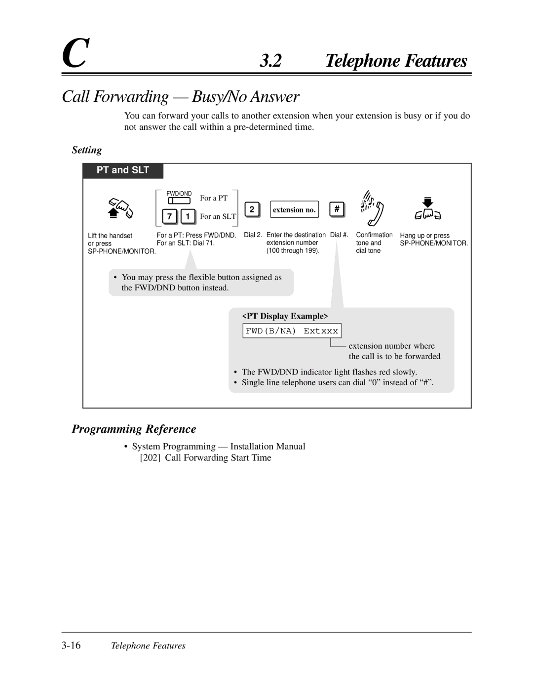 Panasonic KX-TA624 user manual Call Forwarding Busy/No Answer, FWDB/NA Extxxx, 16Telephone Features 