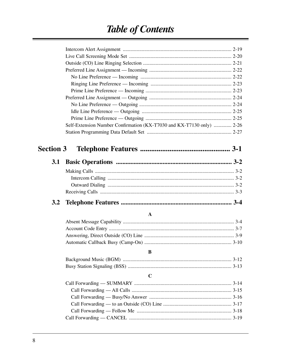 Panasonic KX-TA624 user manual Section Telephone Features 