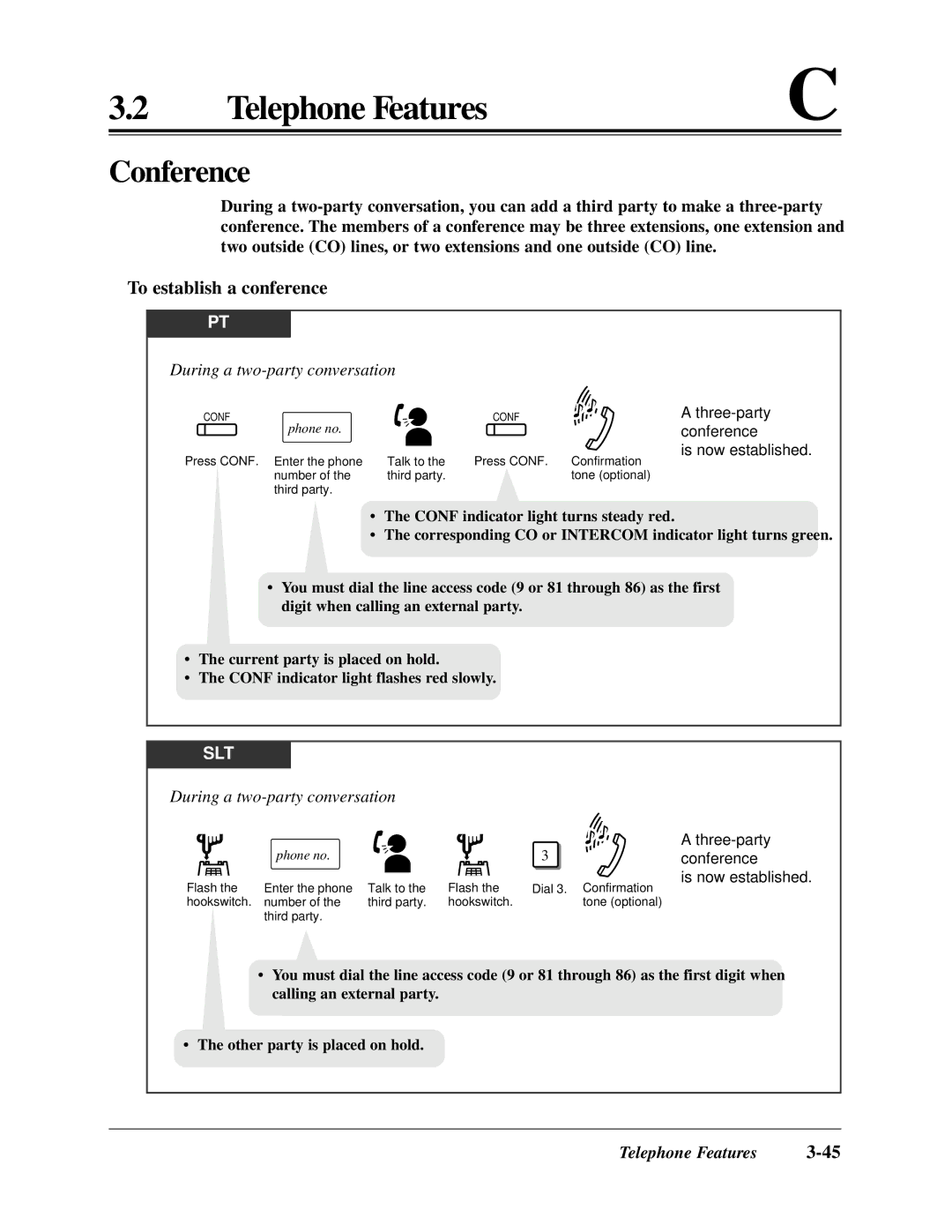 Panasonic KX-TA624 user manual Conference, To establish a conference, During a two-party conversation 