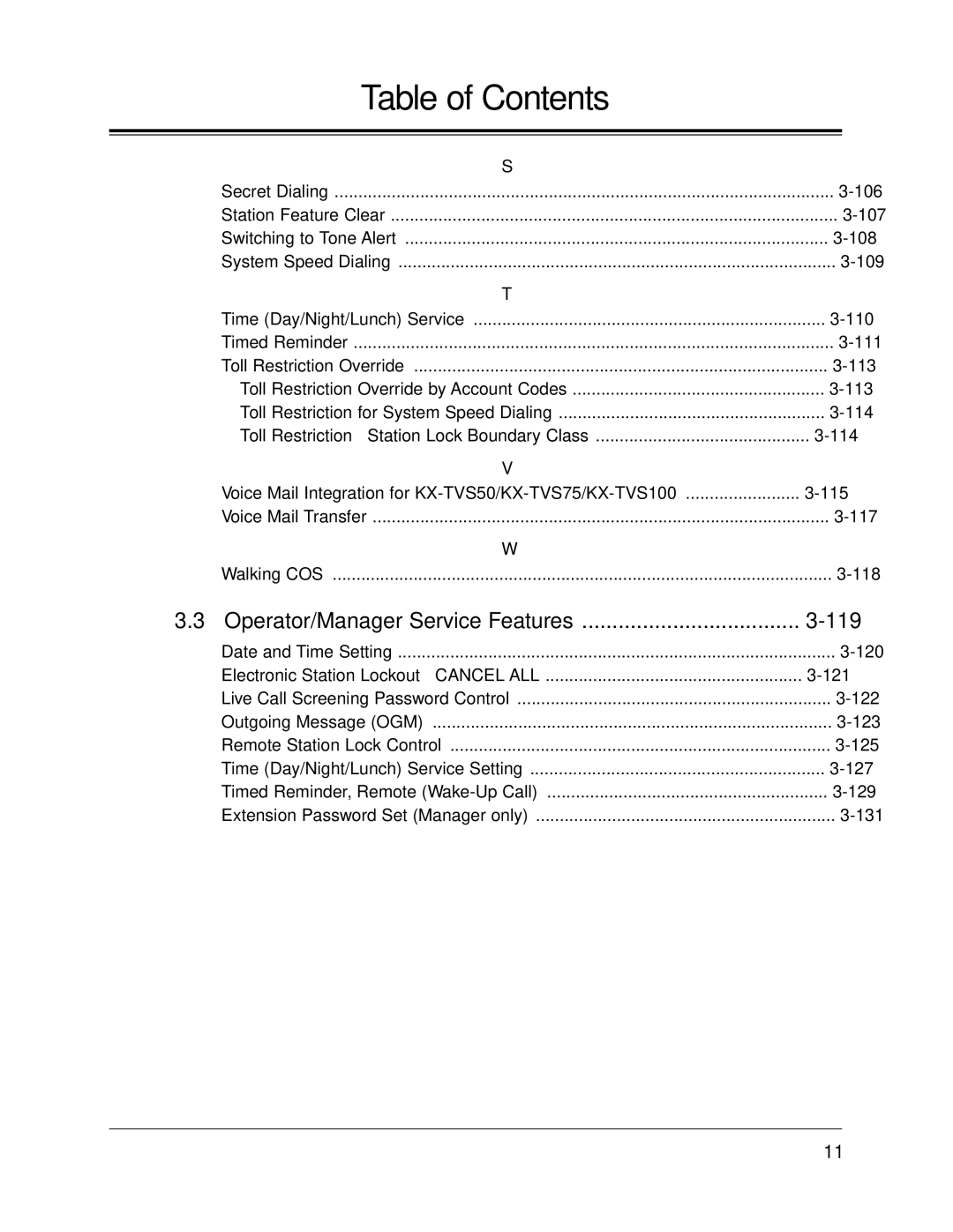 Panasonic KX-TA624 user manual Operator/Manager Service Features 119 