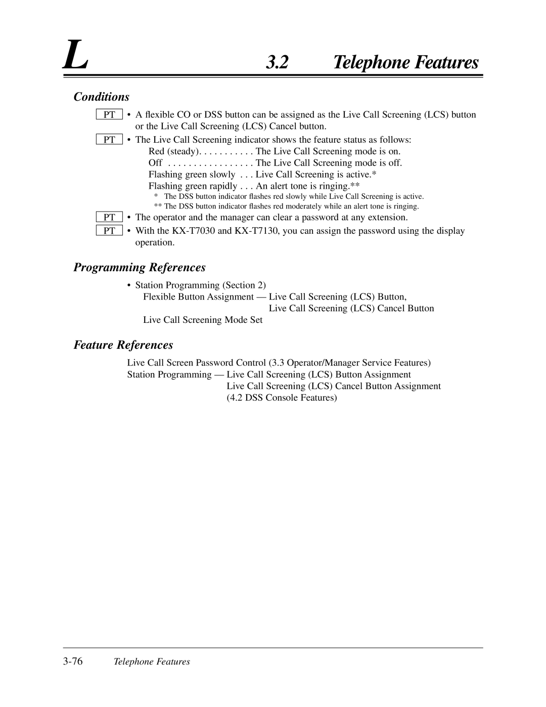 Panasonic KX-TA624 user manual Conditions, 76Telephone Features 