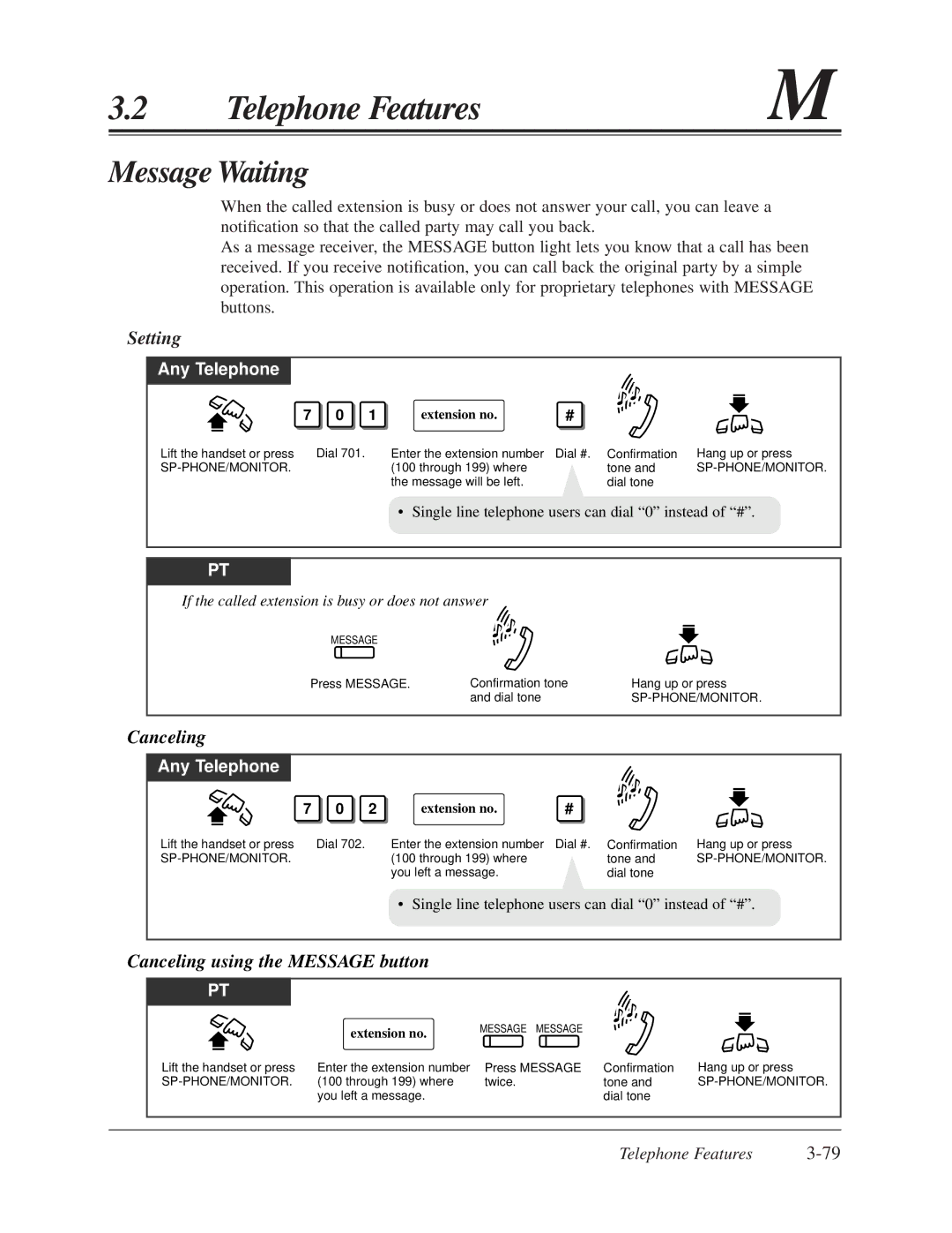 Panasonic KX-TA624 user manual Message Waiting, Canceling using the Message button 