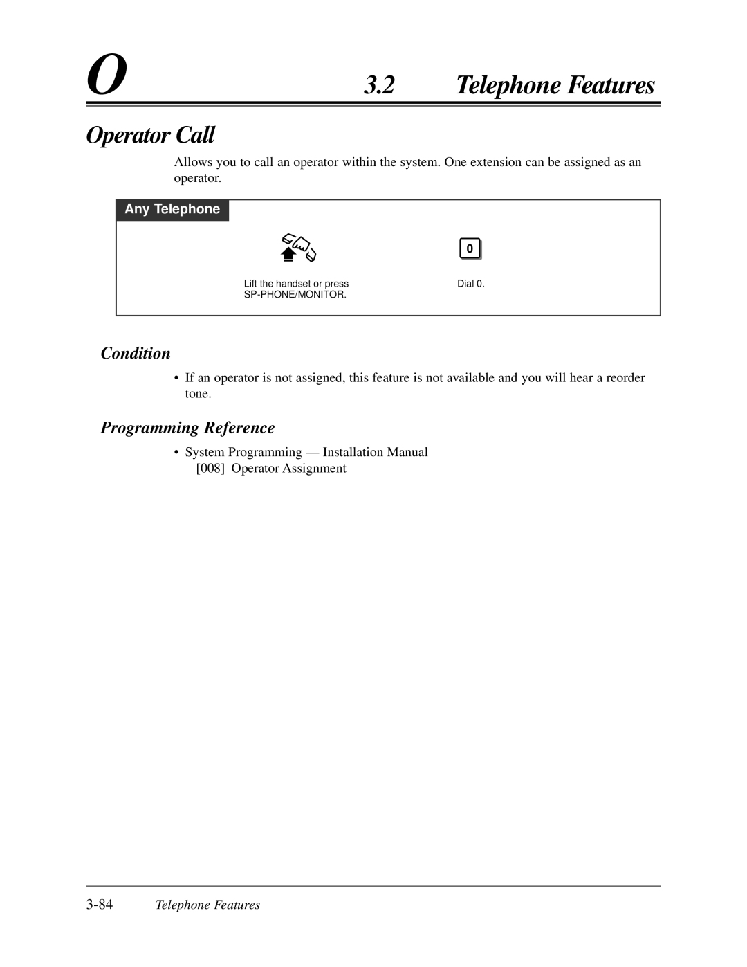 Panasonic KX-TA624 user manual Operator Call, 84Telephone Features 