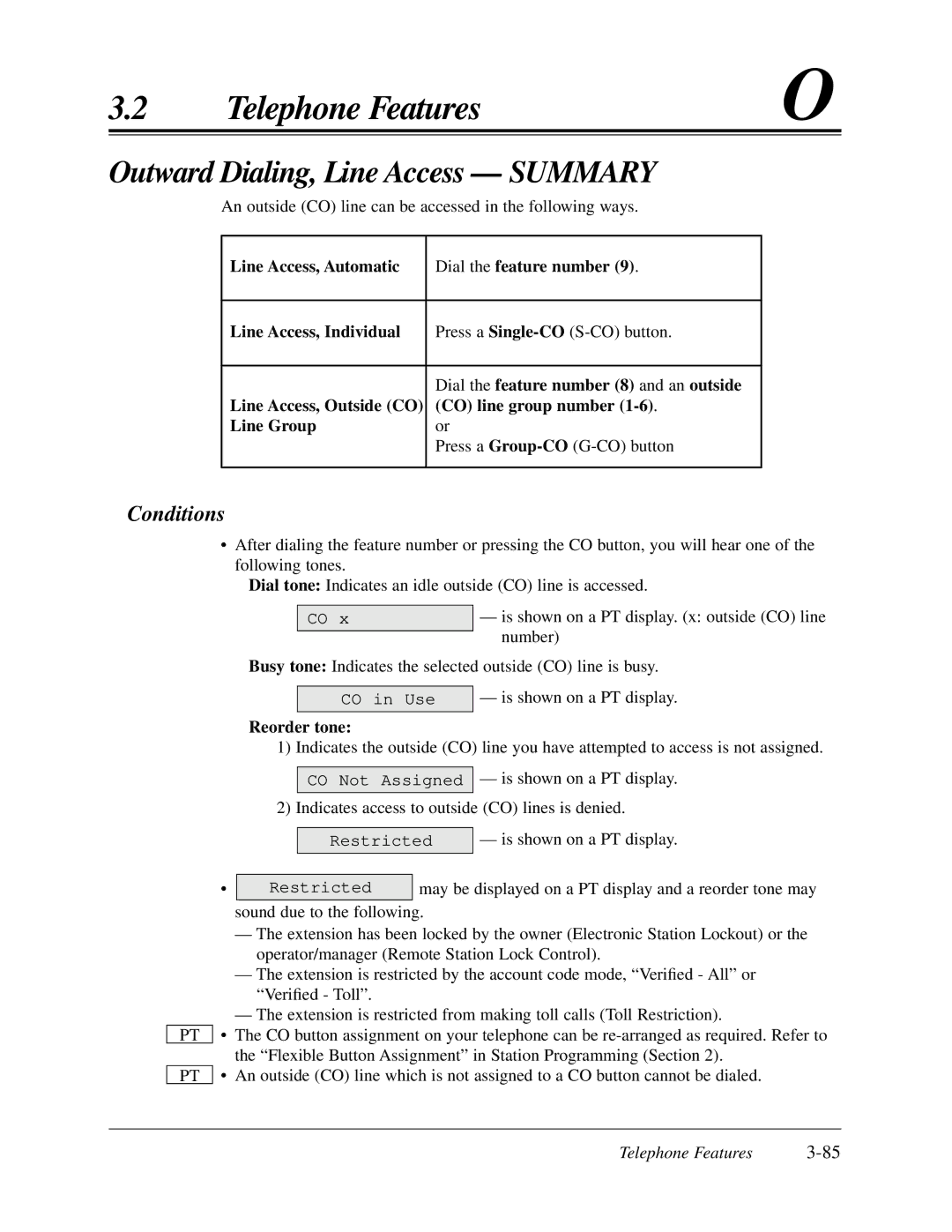 Panasonic KX-TA624 Outward Dialing, Line Access Summary, CO line group number, Line Group Press a Group-CO G-CO button 