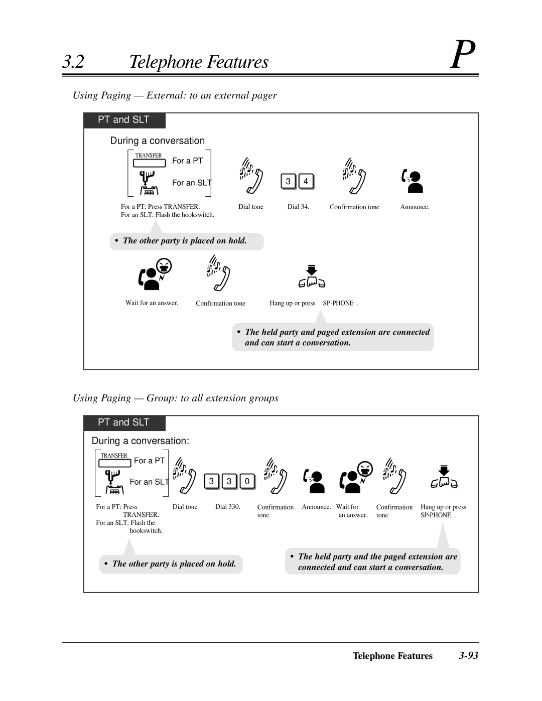 Panasonic KX-TA624 user manual Using Paging External to an external pager, Using Paging Group to all extension groups 