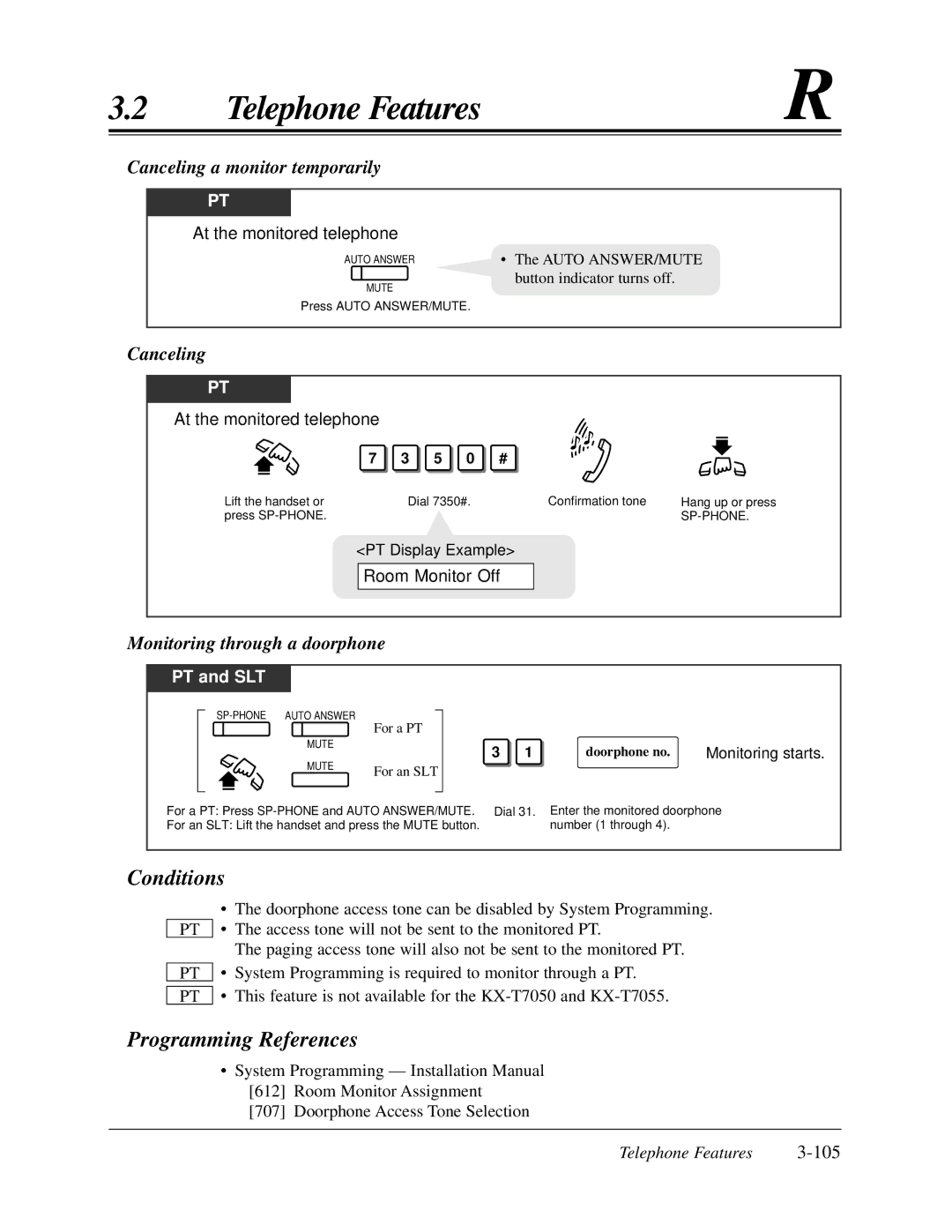 Panasonic KX-TA624 user manual Canceling a monitor temporarily, Monitoring through a doorphone, Room Monitor Off 