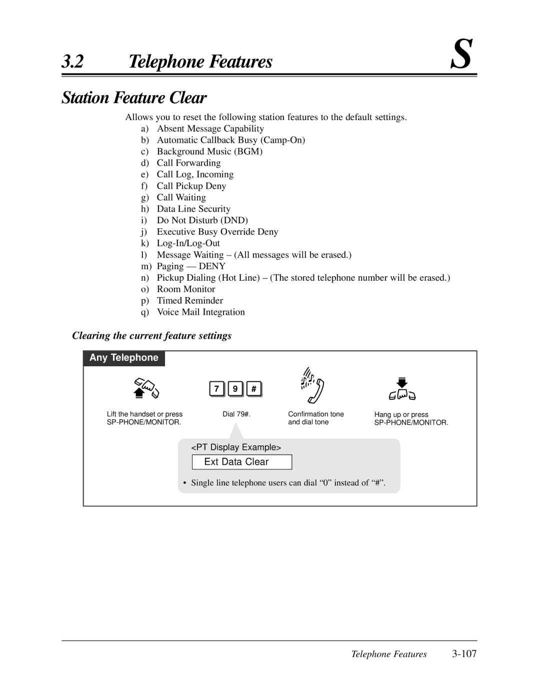 Panasonic KX-TA624 user manual Station Feature Clear, Clearing the current feature settings, Ext Data Clear 