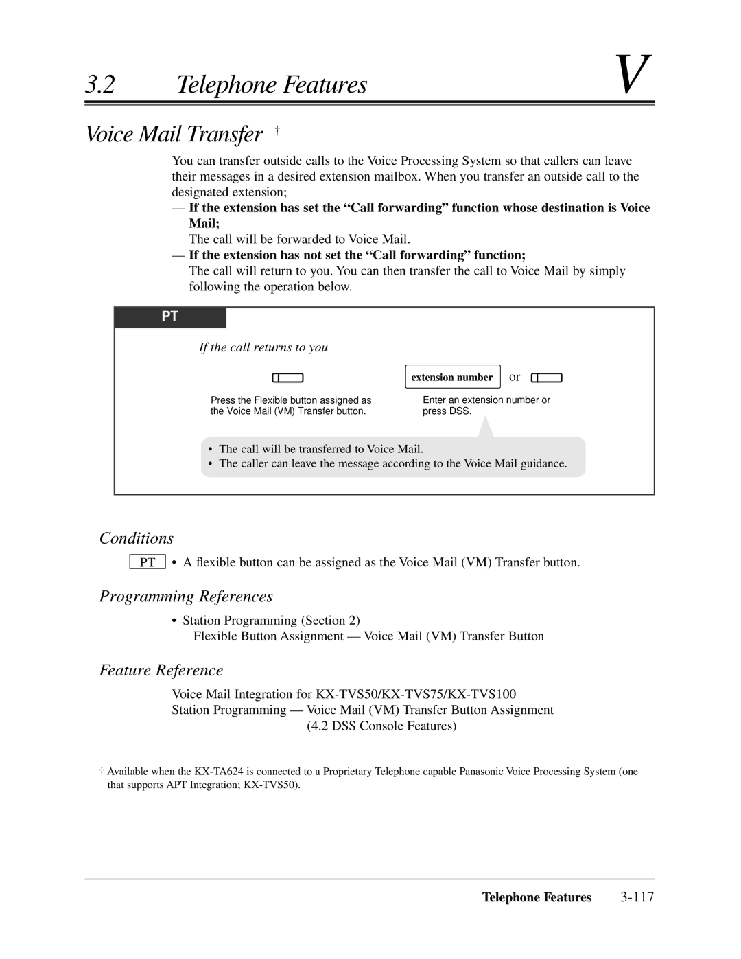 Panasonic KX-TA624 Voice Mail Transfer †, If the extension has not set the Call forwarding function, Extension number or 