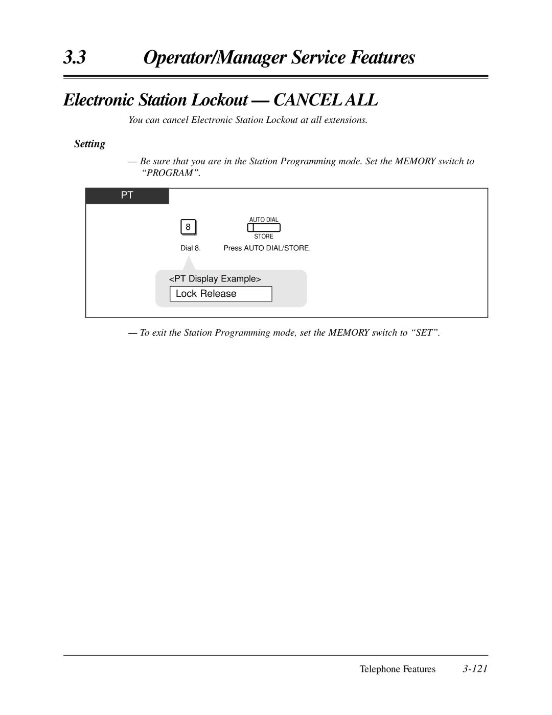 Panasonic KX-TA624 user manual Electronic Station Lockout Cancel ALL, Lock Release 