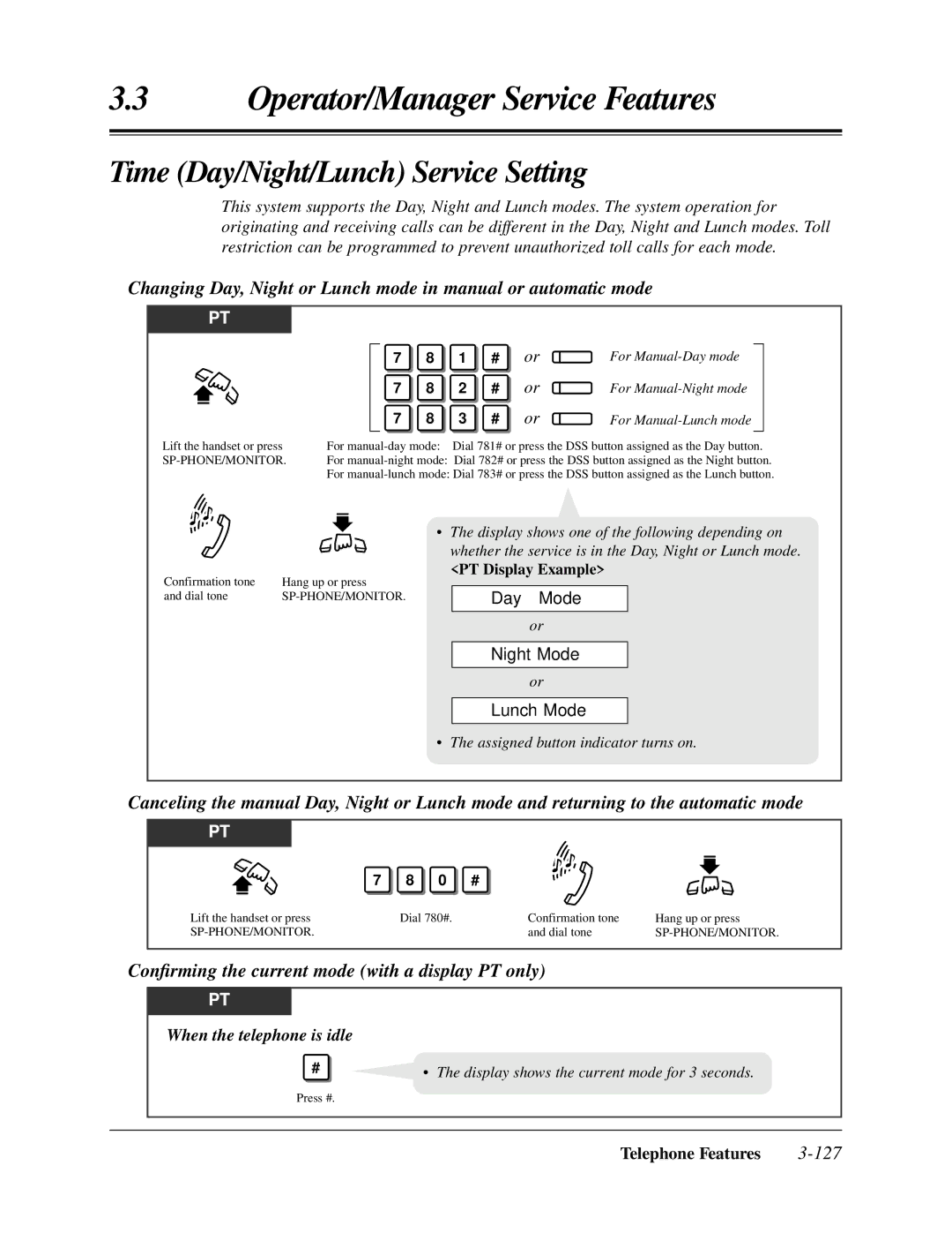 Panasonic KX-TA624 user manual Time Day/Night/Lunch Service Setting, Day Mode Night Mode Lunch Mode 