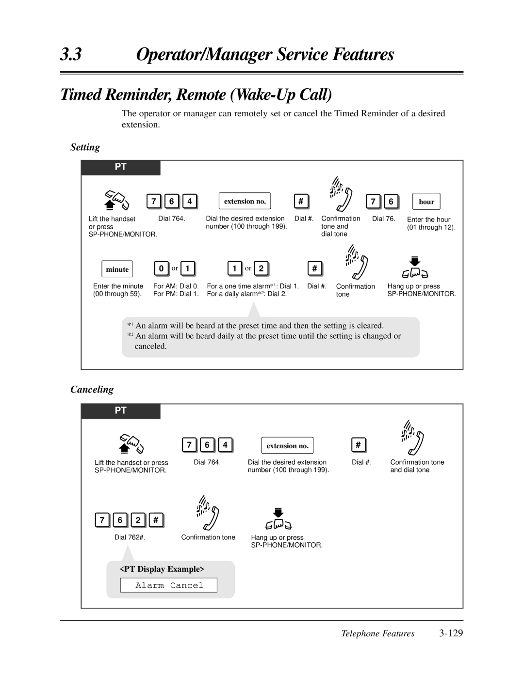 Panasonic KX-TA624 user manual Timed Reminder, Remote Wake-Up Call, Extension no Hour 