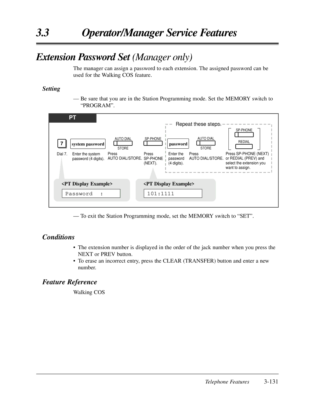 Panasonic KX-TA624 user manual Extension Password Set Manager only, 1011111, System password Password 