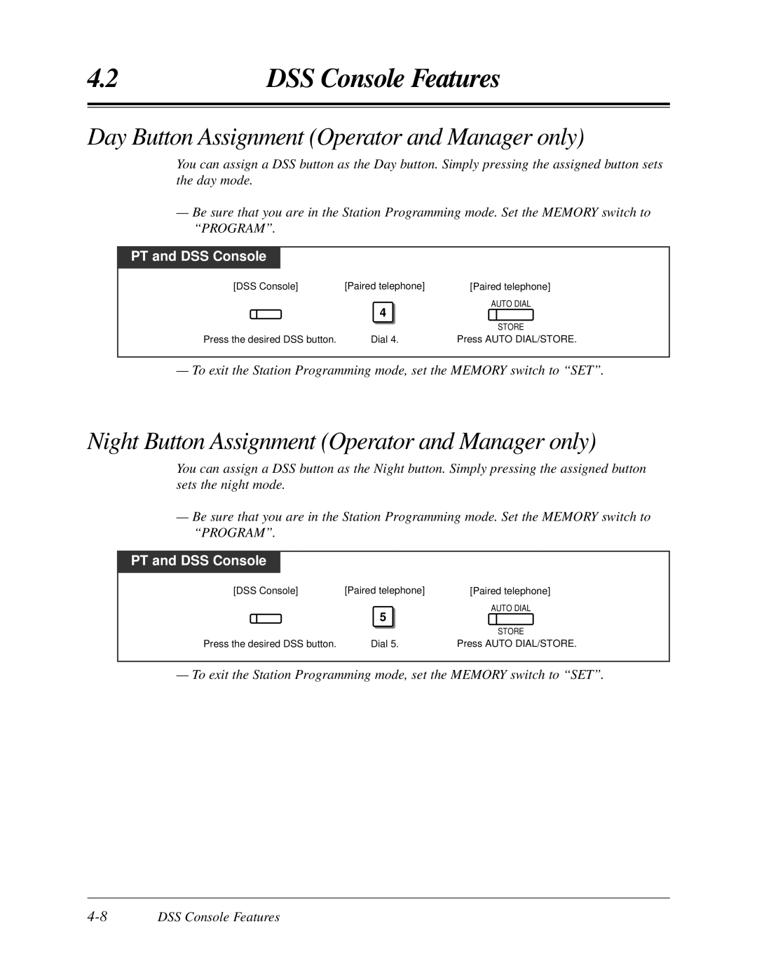 Panasonic KX-TA624 Day Button Assignment Operator and Manager only, Night Button Assignment Operator and Manager only 