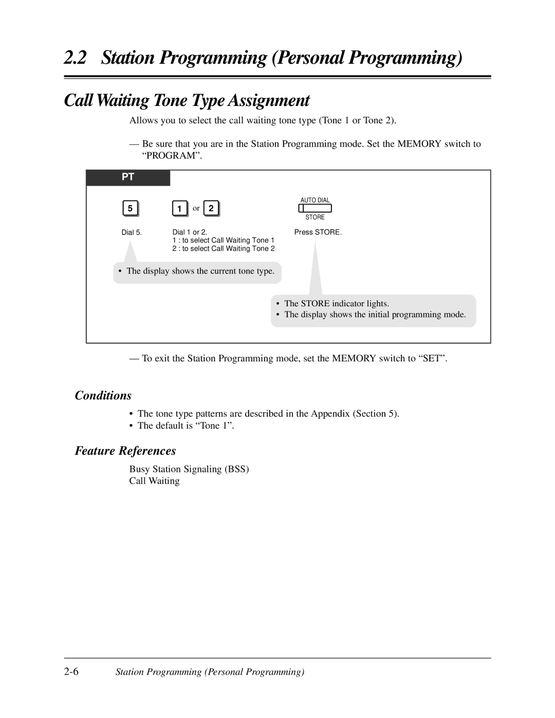 Panasonic KX-TA624 user manual Station Programming Personal Programming, Call Waiting Tone Type Assignment 